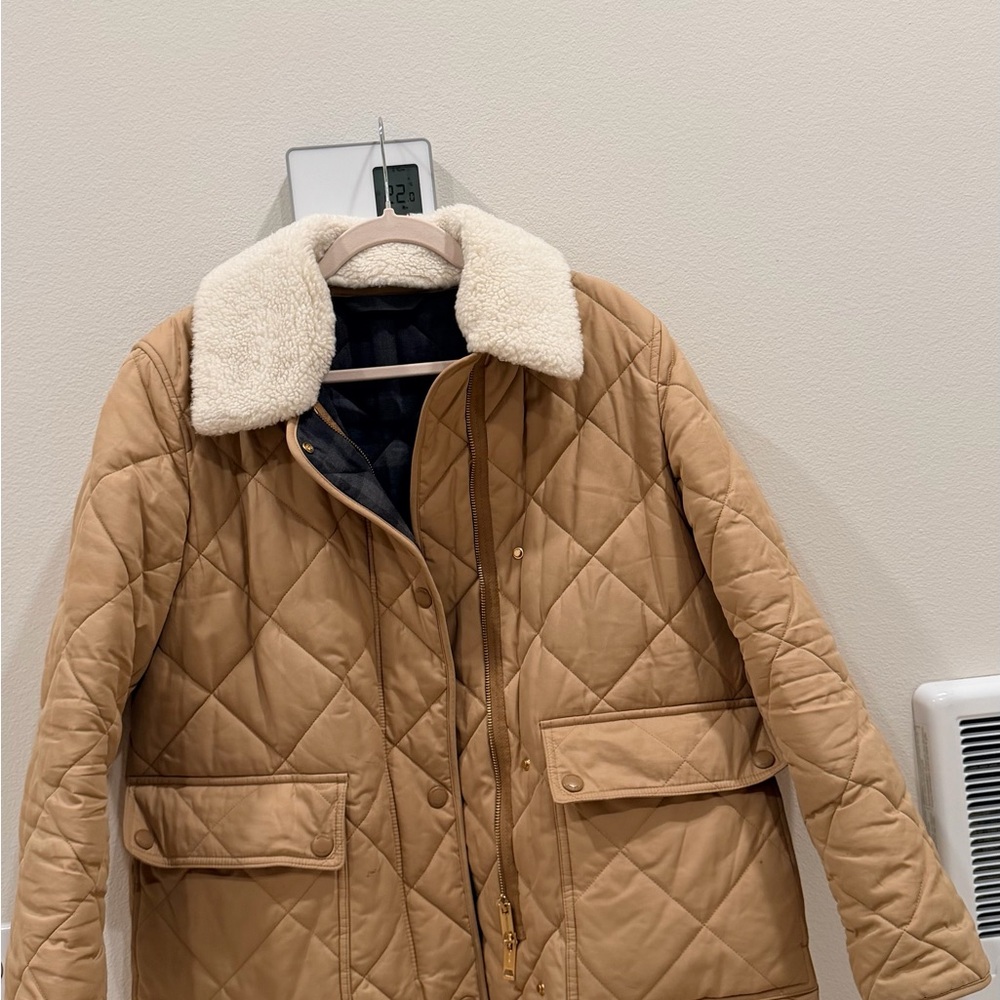 Burberry Tan Quilted Jacket with Cream Collar